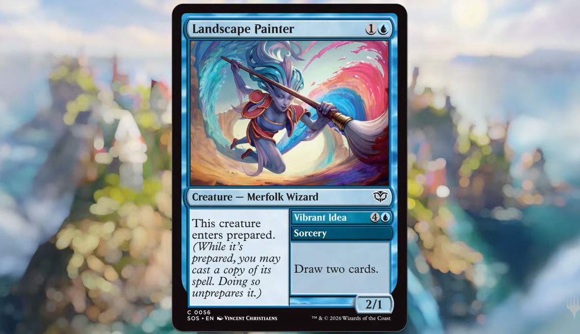 Landscape Painter a card from Secrets of Strixhaven with the new prepared mechanic.