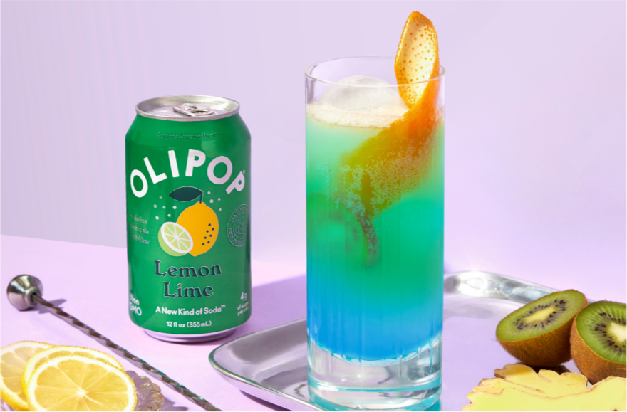 Blue Bliss Mocktail with OLIPOP Lemon Lime