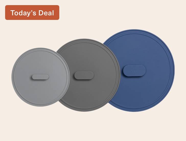 All three Misen Universal Silicone Lids seen from above, side-by-side and slightly overlapping.