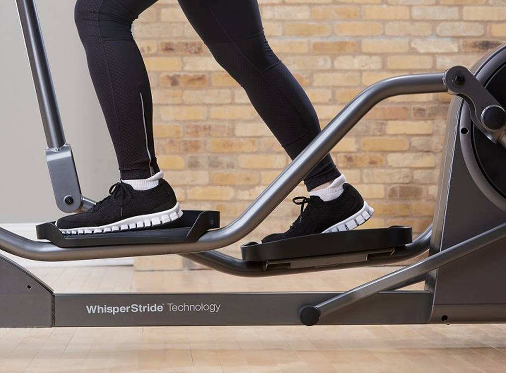 WhisperStride Technology on Life Fitness ellipticals with exerciser pedaling