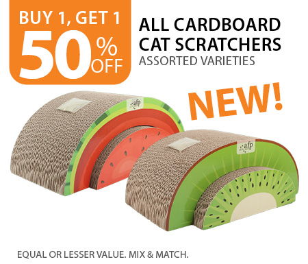 Buy 1, Get 1 Free All Cardboard Cat Scratchers. Equal or lesser value. Mix & Match.