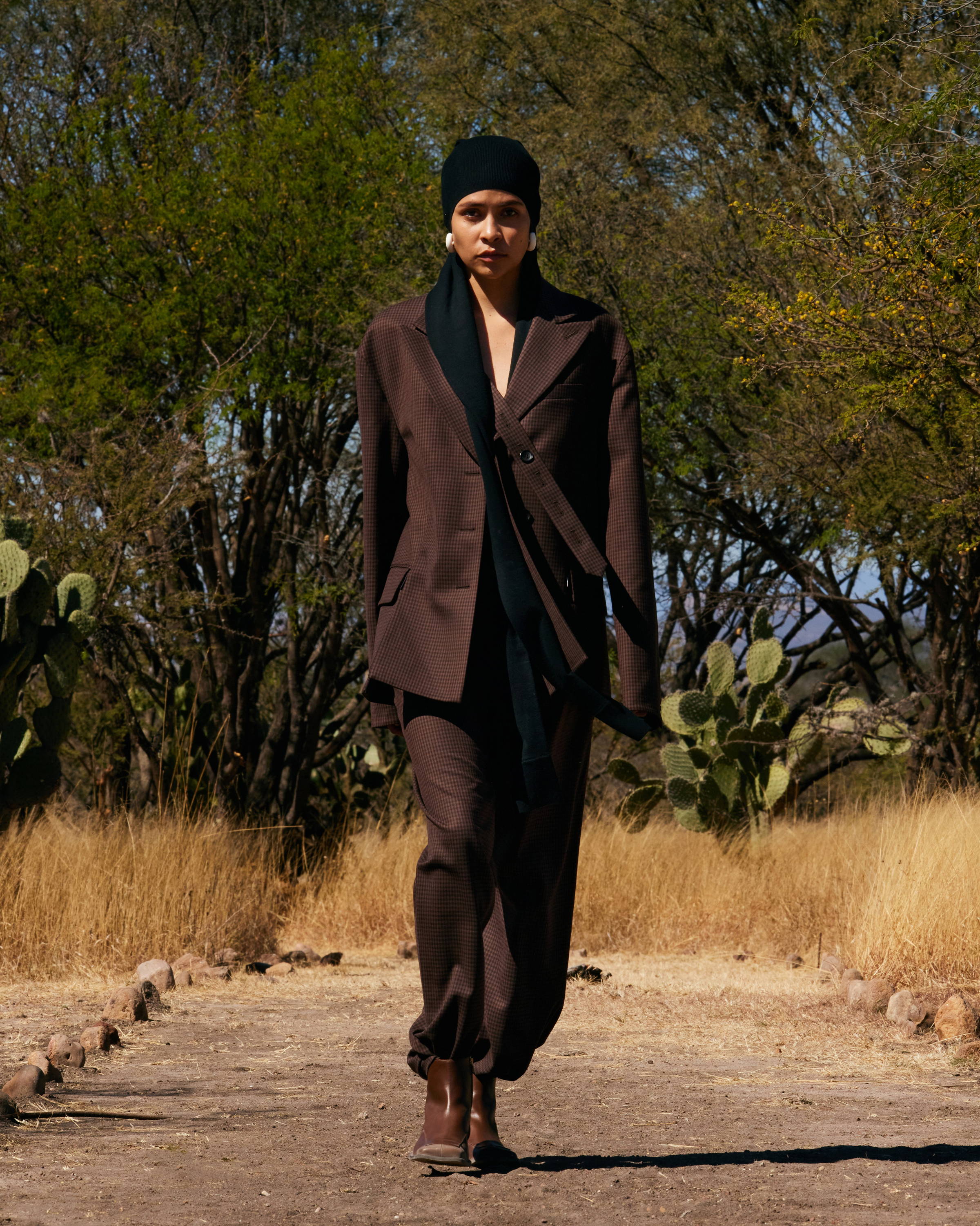 Model Wearing the Fall Collection on an outdoor runway in Mexico