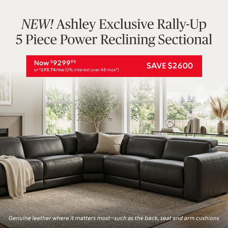 New & Noteworthy Ashley Exclusive​ Rally-Up 5 Piece Leather Power Reclining Sectional ​on Sale