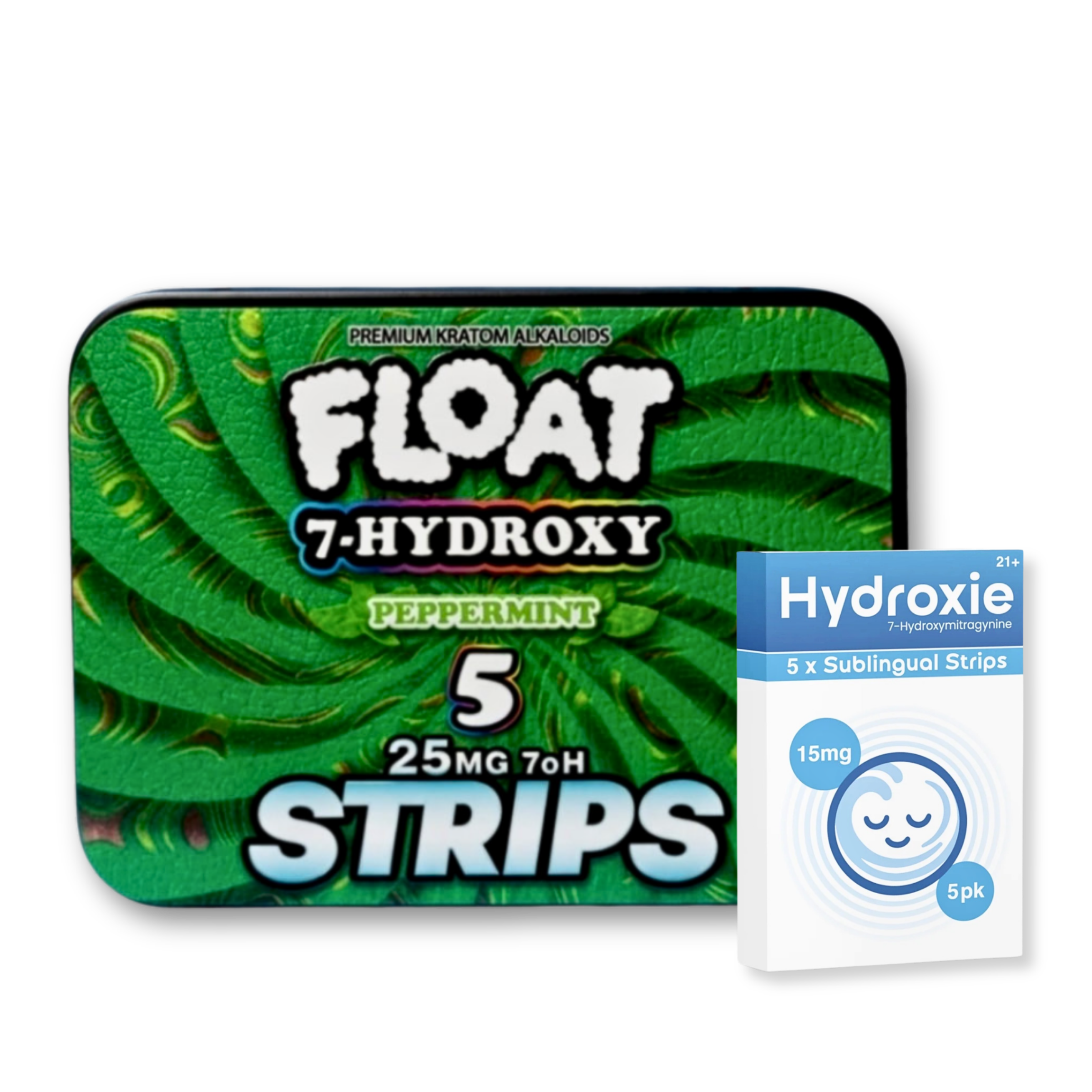 Green packaging of FLOAT strips and Hydroxie product.