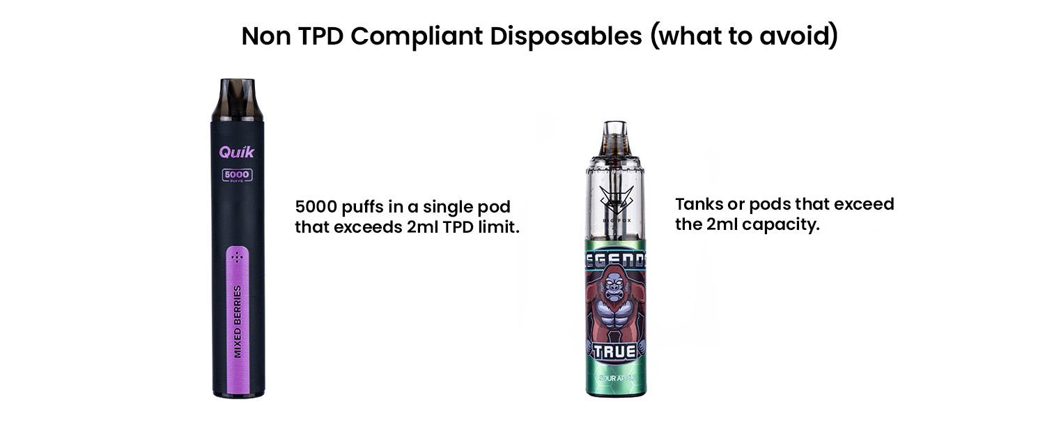 Image of non-TPD compliant disposable vapes