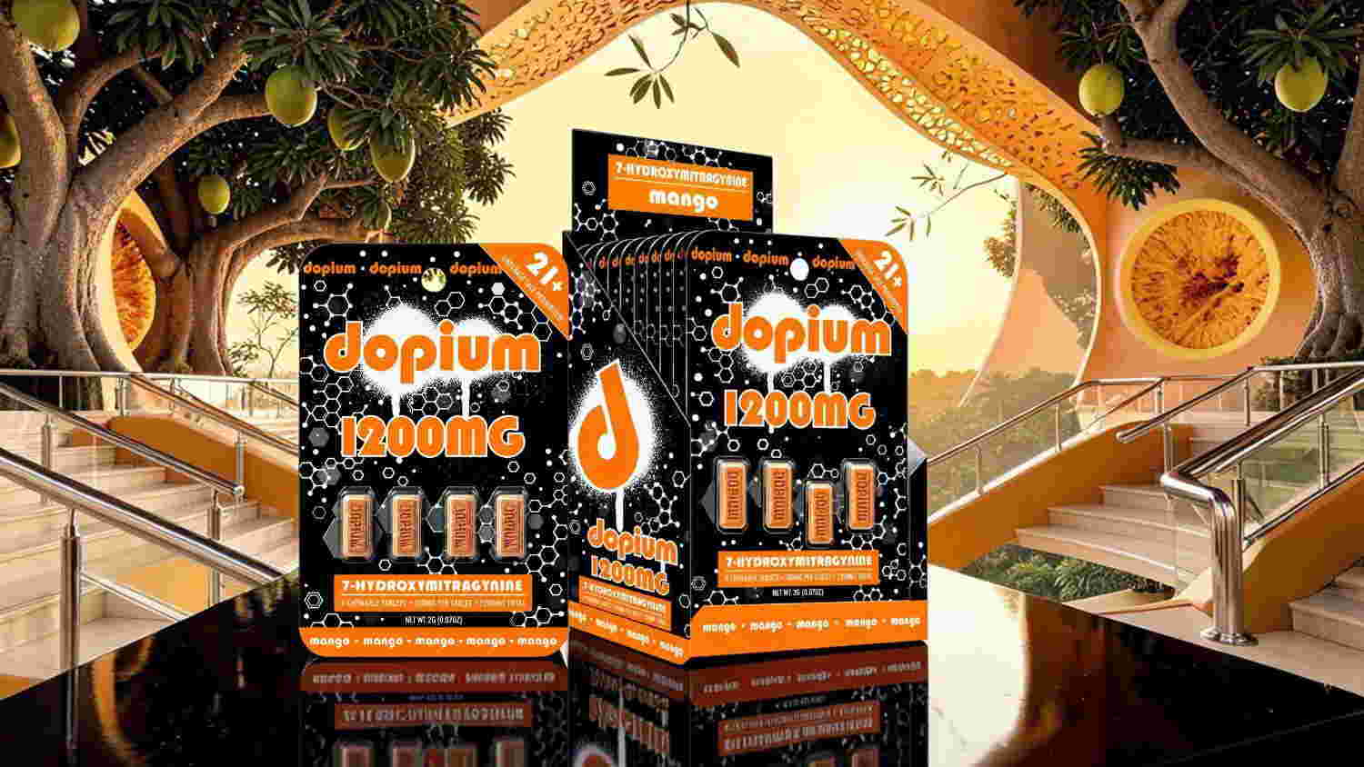 Packaging of Opium Flavors displayed in a vibrant, colorful setting.