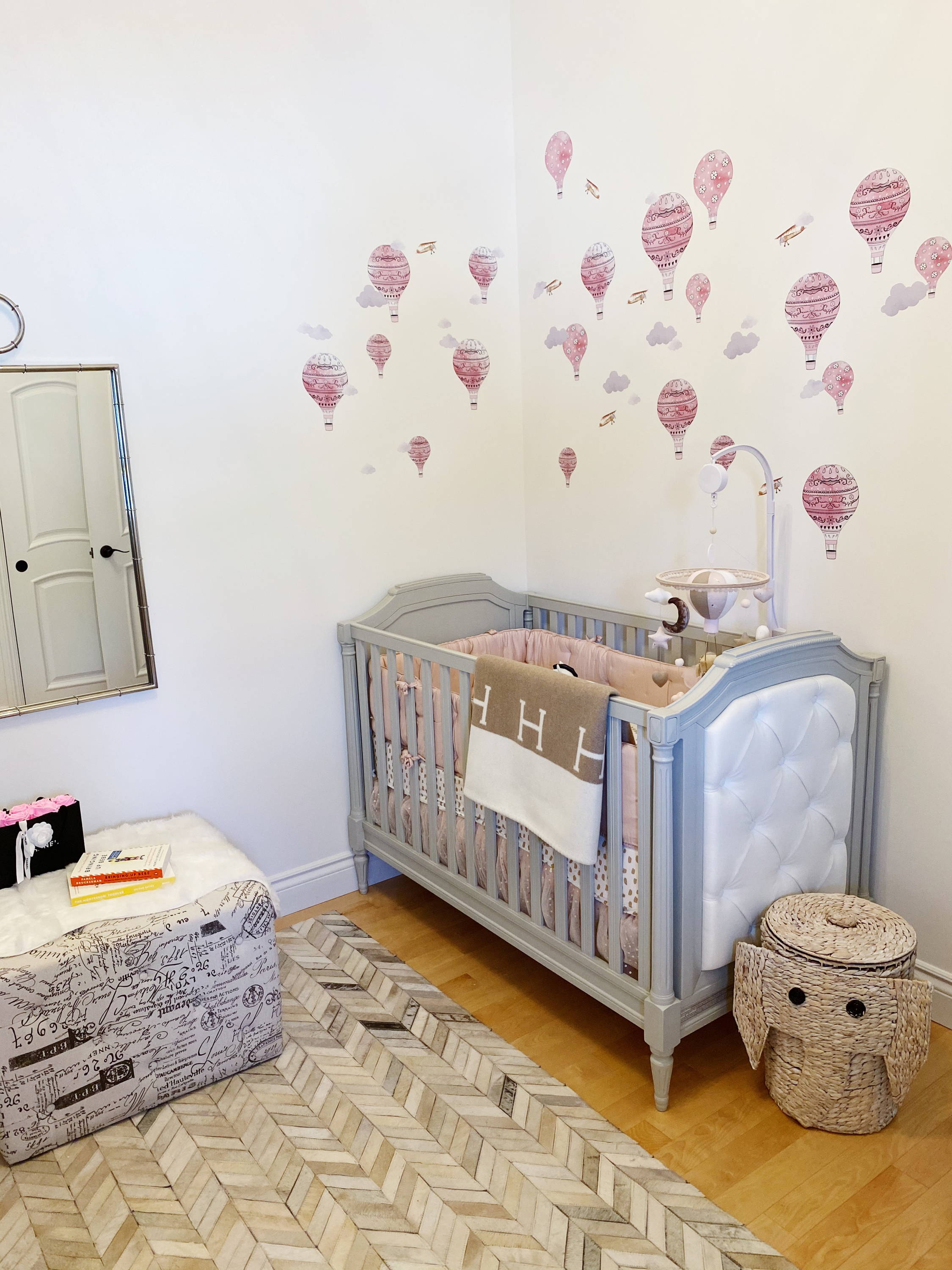 blythe crib from pottery barn kids in a nursery with hermes avalon blanket
