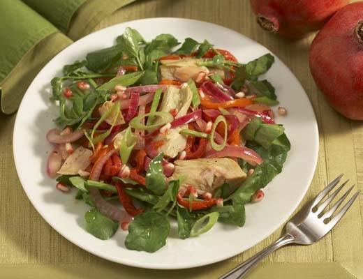Artichoke Salad with Greens and Pomegranate