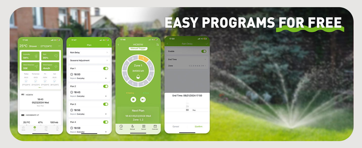 Screenshots of an app for easy irrigation programs.