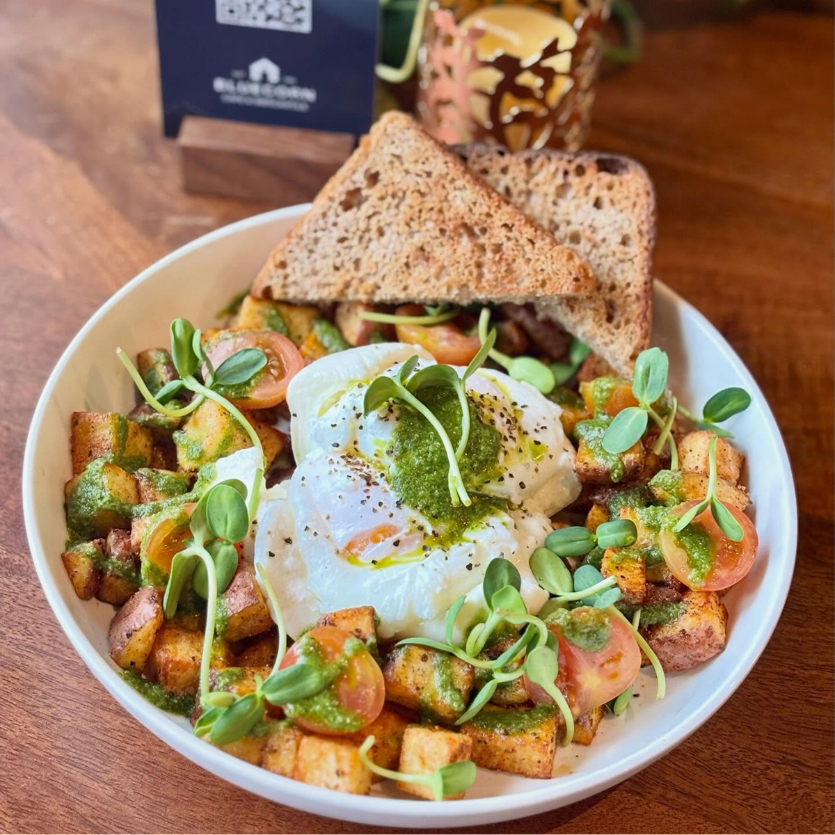 A plate of fresh food at Bluecorn Café
