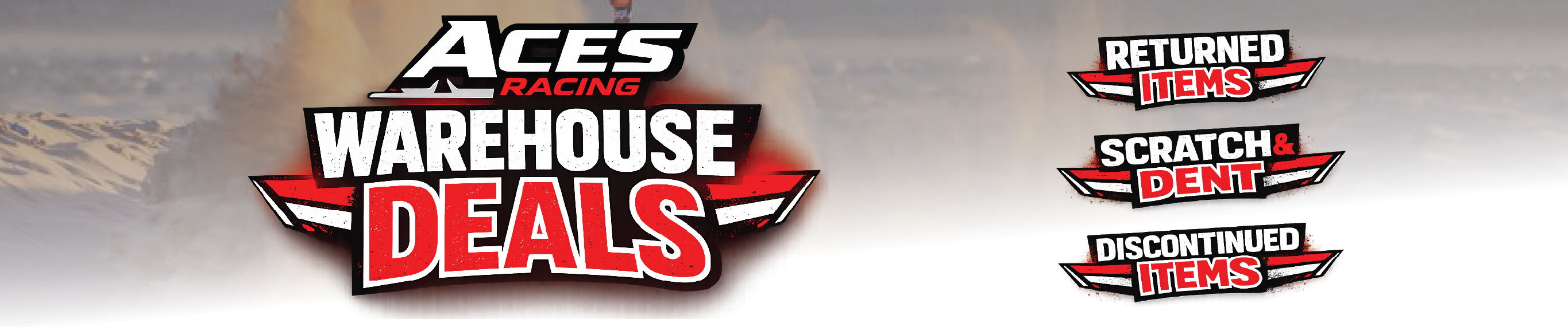 Aces Warehouse Deals promotional banner with various offers.