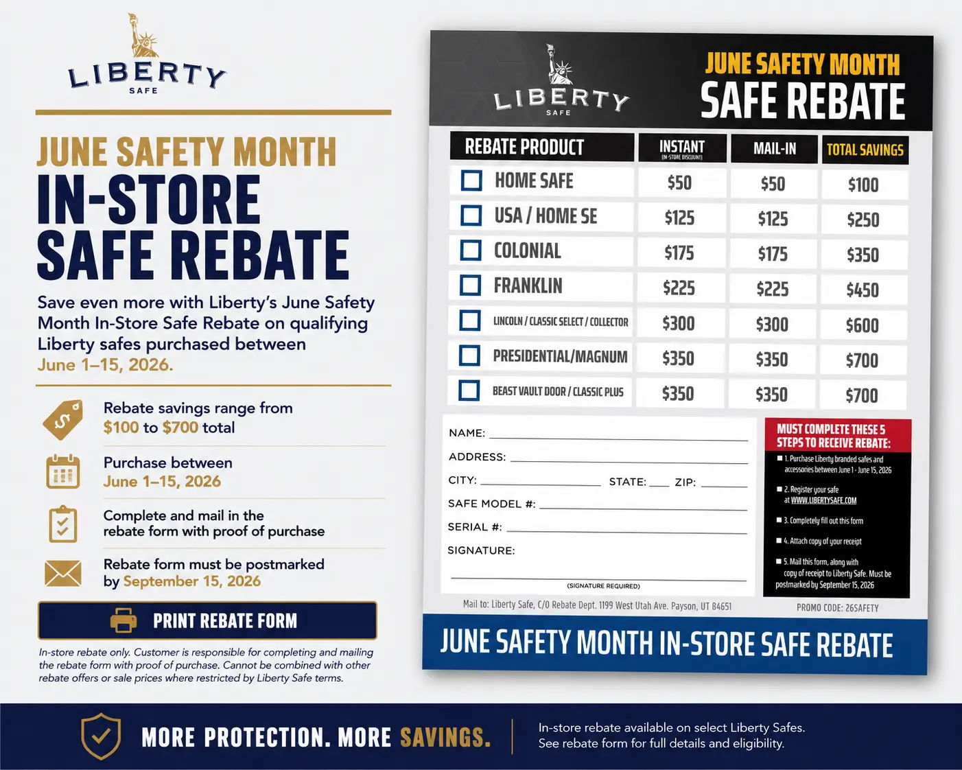 2026 Liberty Safe June Safety Month In-store rebate for in-person savings