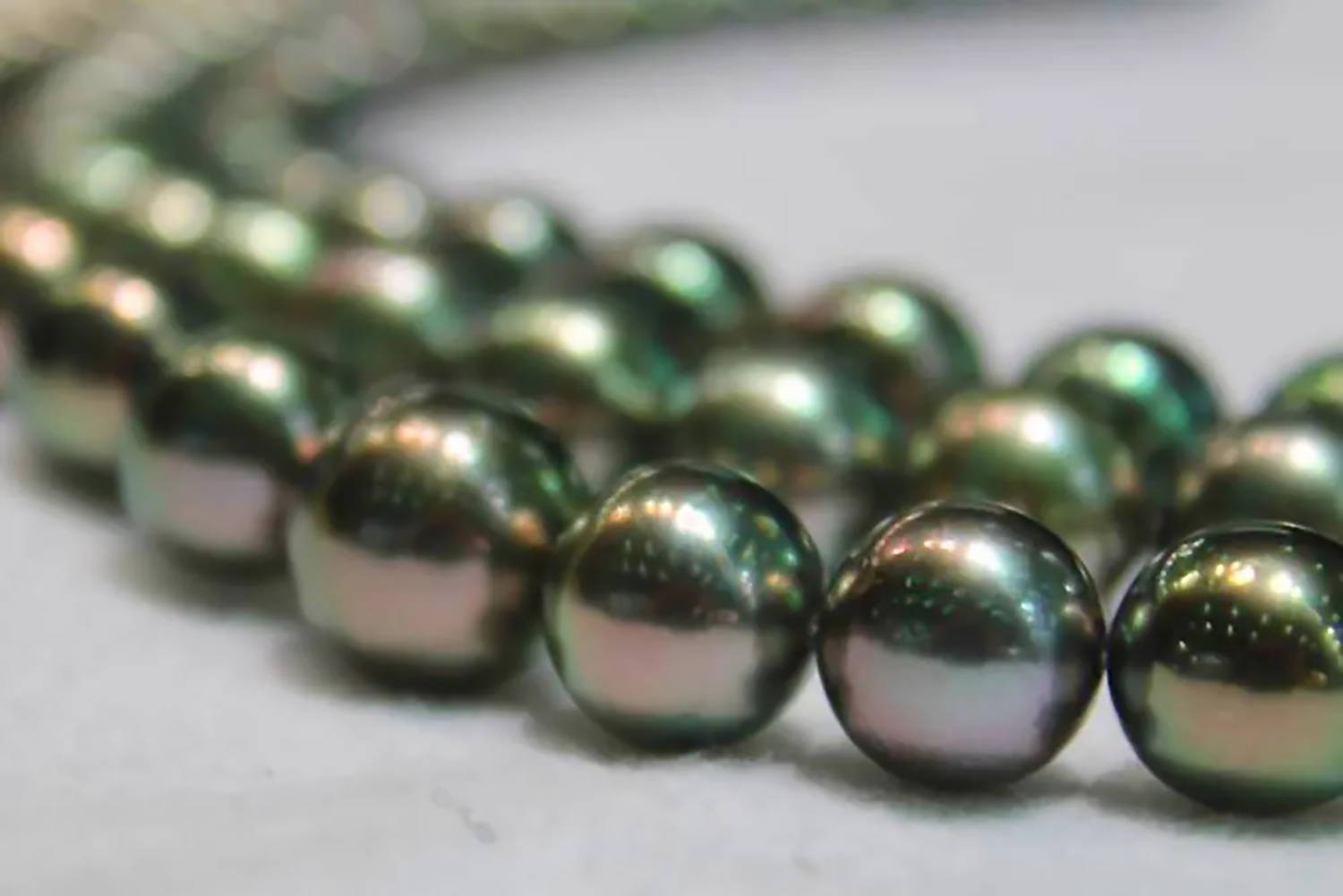 Green and Peacock Colored Tahitian Pearls