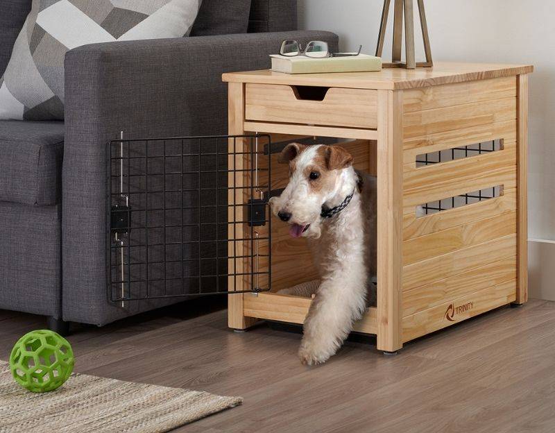pet crate in a living room