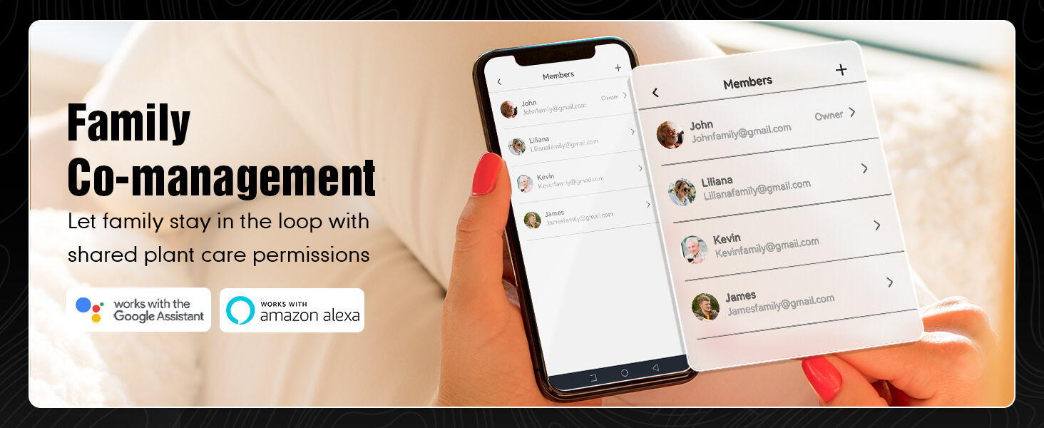 Mobile app interface for family co-management and communication.