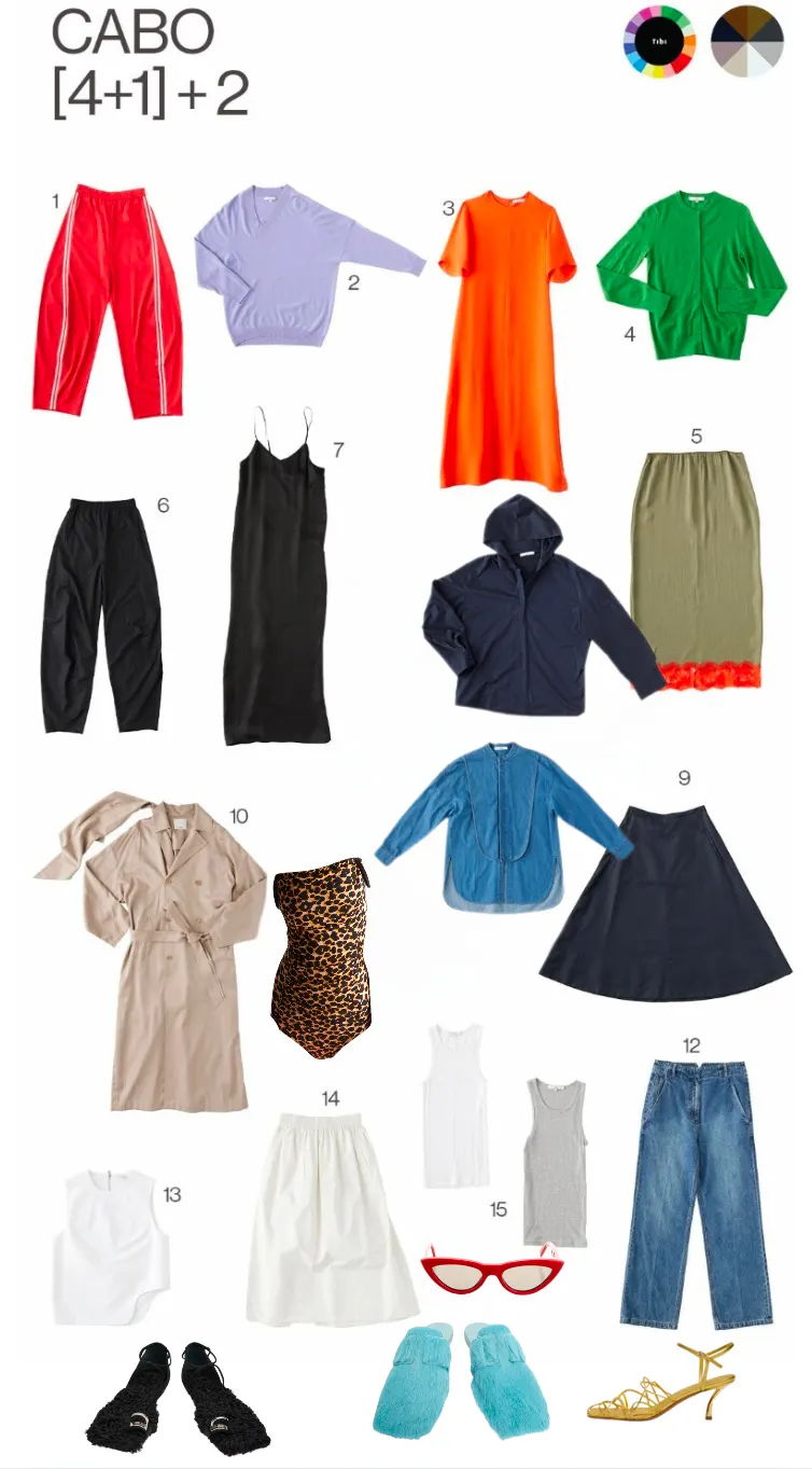 A grid of various clothing items and accessories in different colors and styles.
