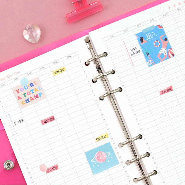 Yearly plan - Second Mansion Neon retro A6 6 ring dateless weekly planner
