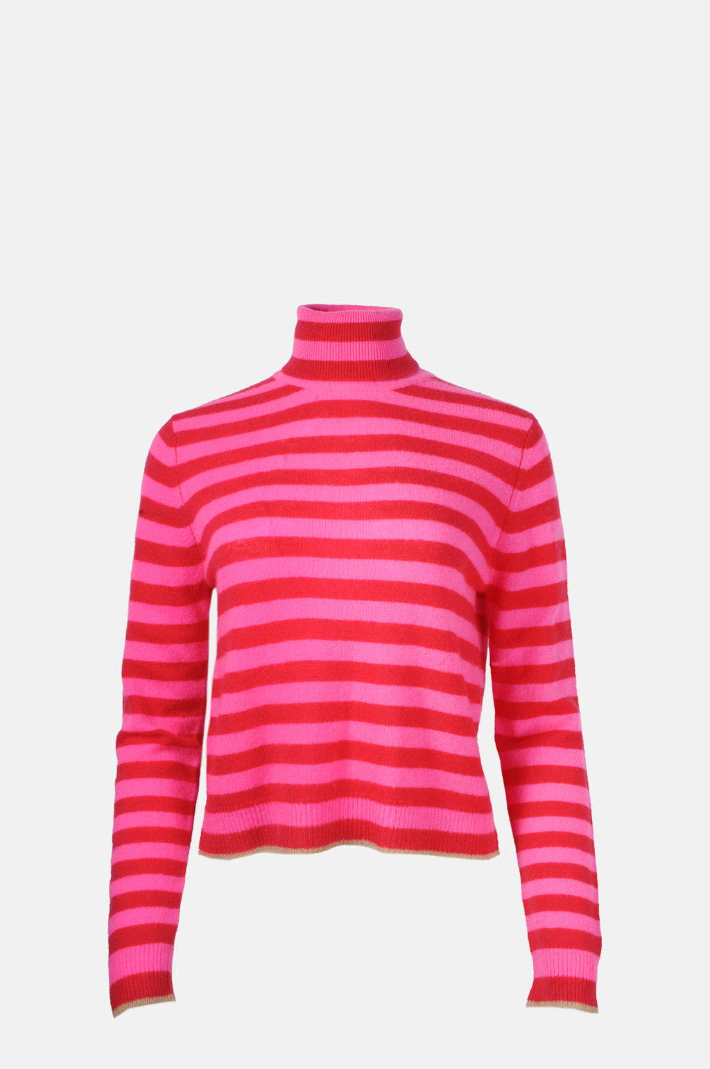 The Jumper 1234 Little Stripe Roll Collar in hot pink and cherry red.