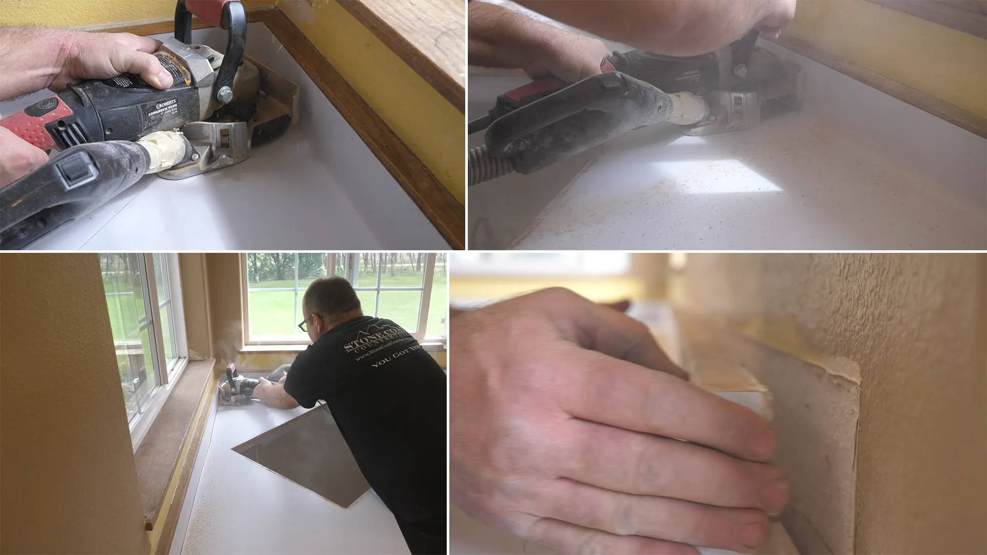 Removing backsplash with a jamb saw or oscillating multi-tool for renovation.