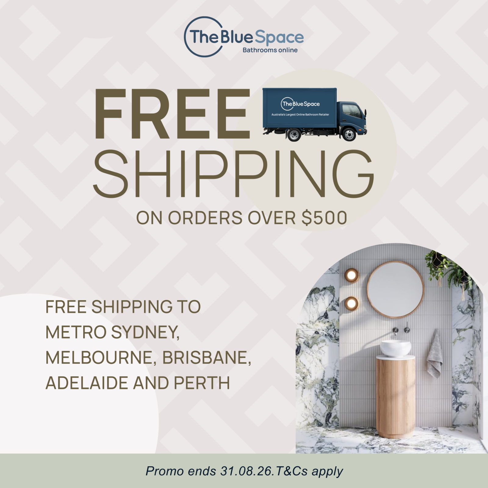Free shipping on orders over $500 to select Australian cities.