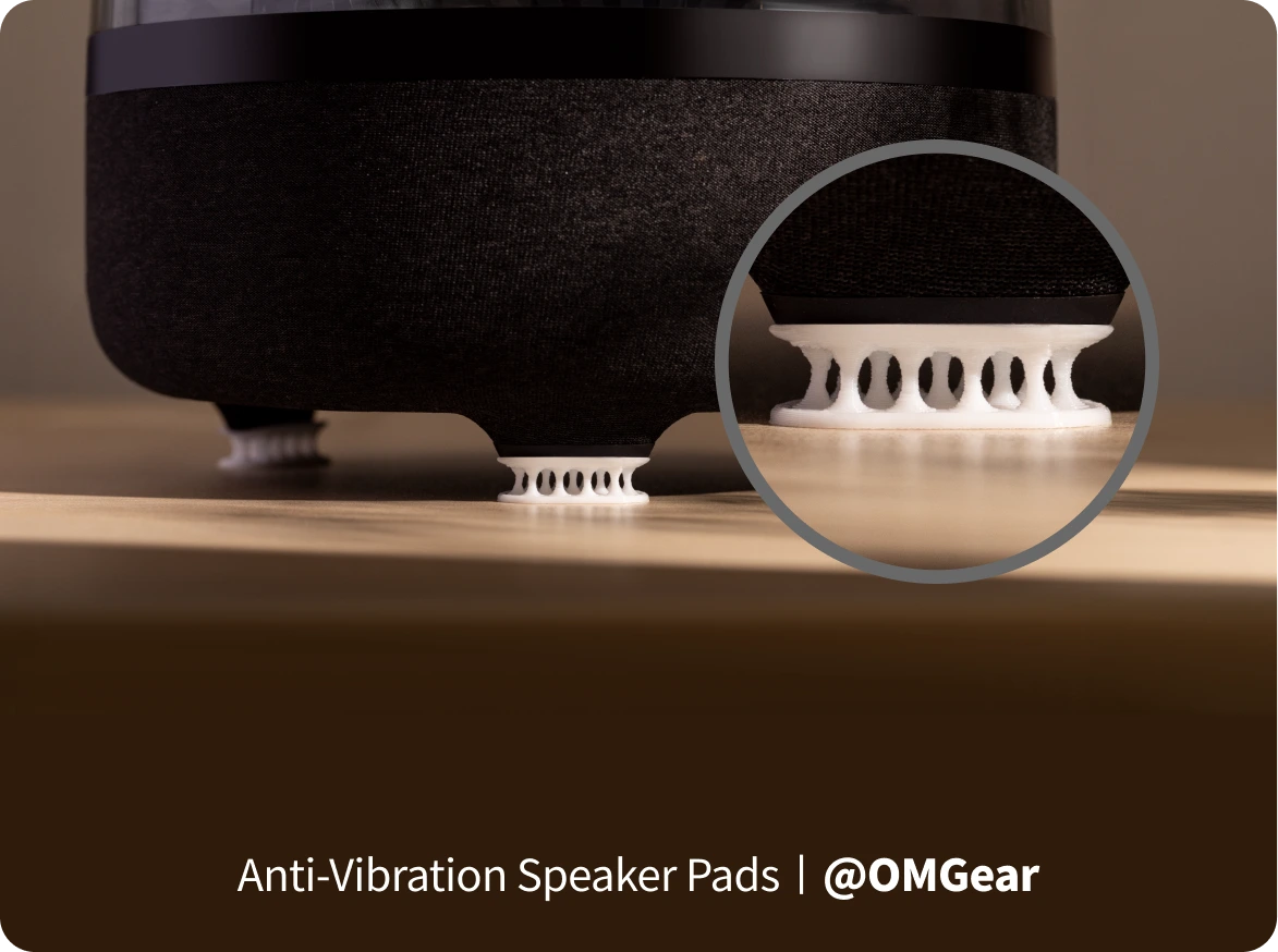 Snapmaker TPU 95A HF speaker pads, showing vibration reduction and impact absorption.