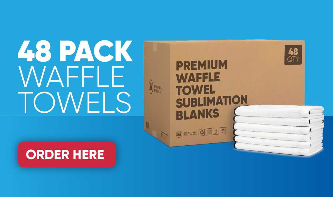 48 pack of premium waffle towels for sale, with order button.