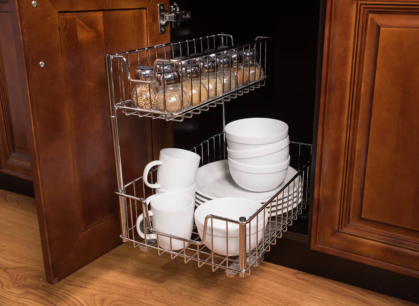 cabinet organizer for cups, bowls, plates, and spices
