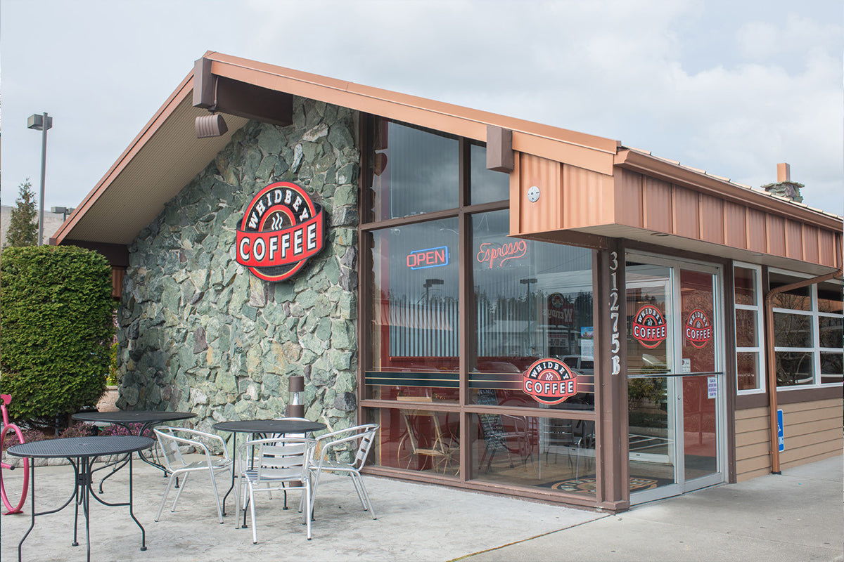Whidbey Coffee store with rockery front on SR20 in Oak Harbor, Washington
