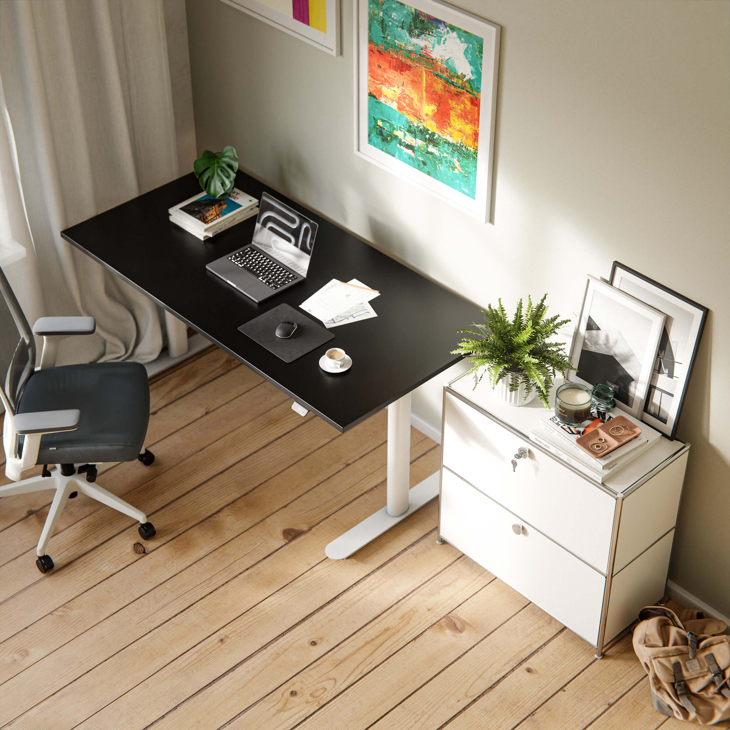Modern office featuring a white ofinto Cubox chest of drawers—perfect for staying organized