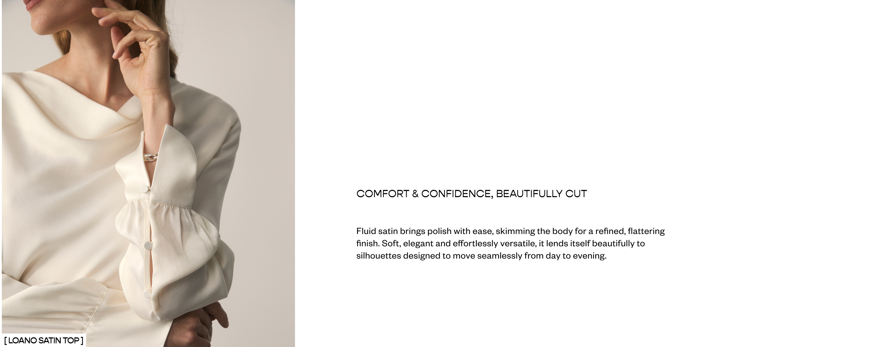 Model wearing Loano top in ivory - comfort and confident