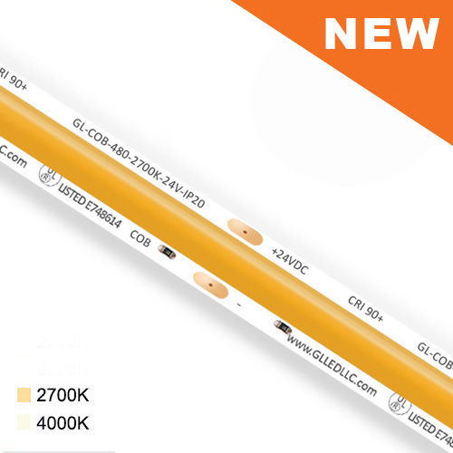 GL-COB-480 24V COB LED strip light in 2700K and 4000K, CRI 90+ and IP20