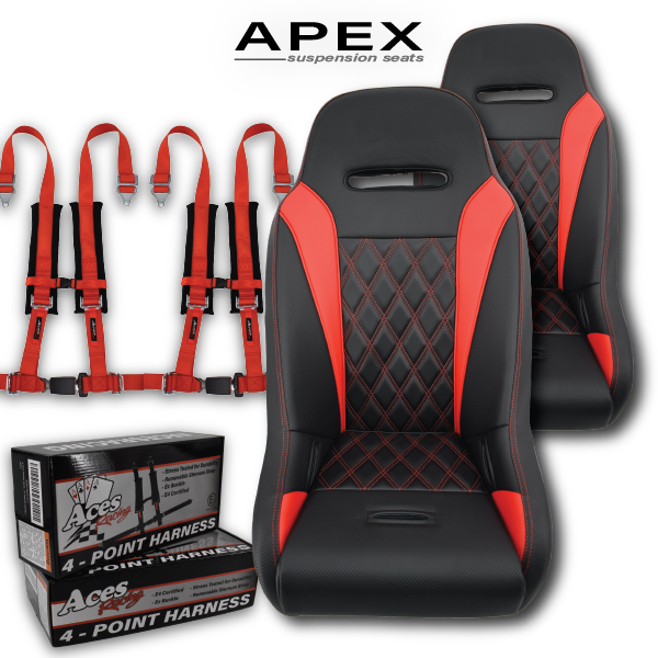red apex suspension seats with harnesses 