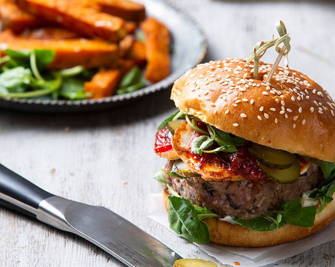 Lamb Burgers with Sweet Potato Fries