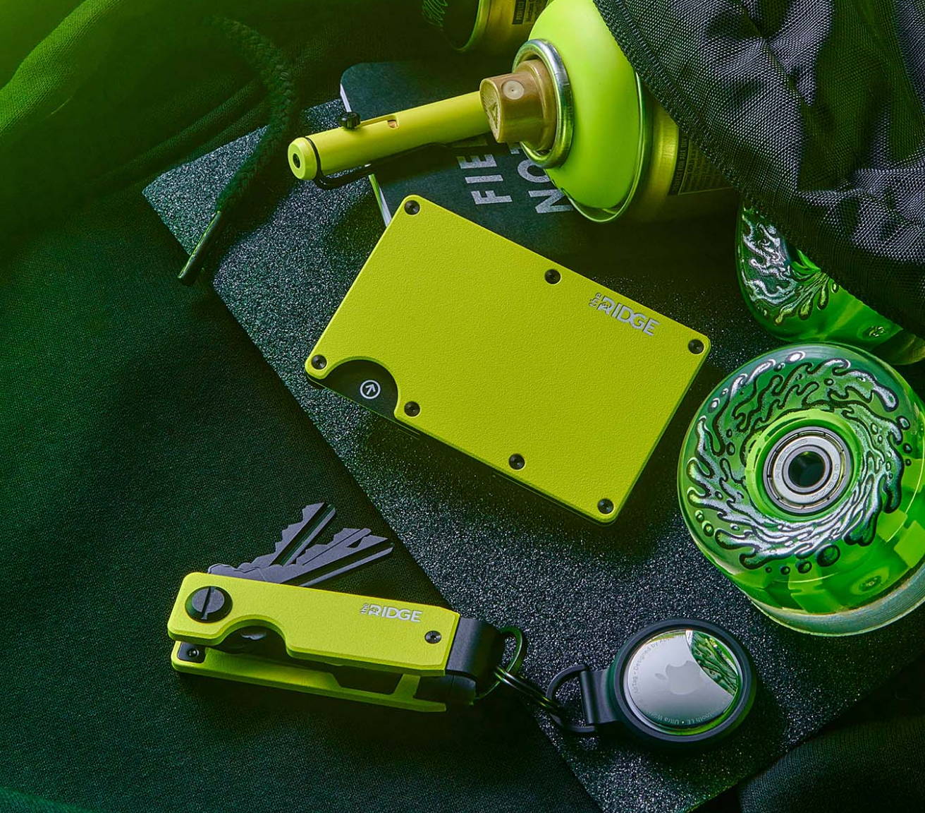 ridge hyper lime wallet and keycase