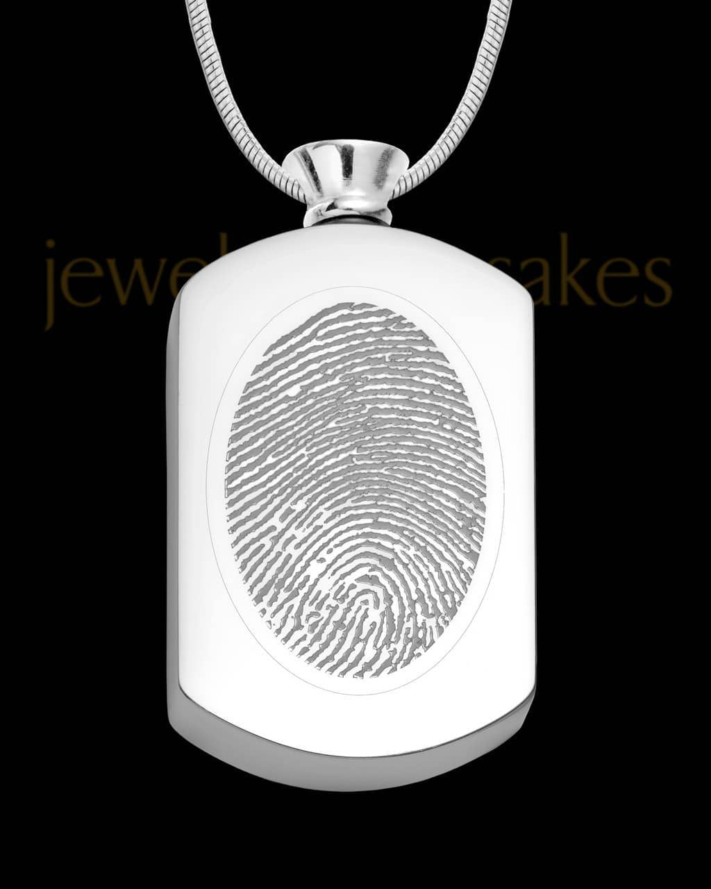 Brushed Stainless Steel Dog Tag Thumbprint Pendant