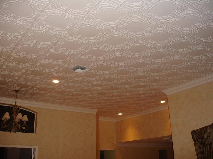 Decorative ceiling tiles installed by Damaris and Milan Jara.