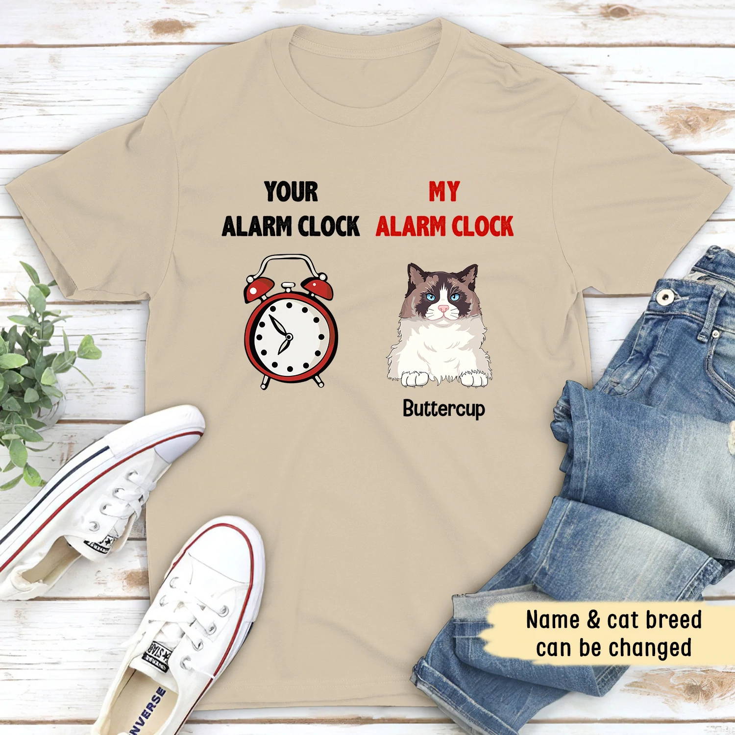 CAT ALARM CLOCK - PERSONALIZED CUSTOM UNISEX T-SHIRT