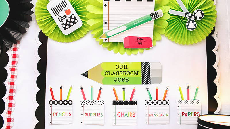 Schoolgirl Style Black, White and Stylish Brights classroom decorations