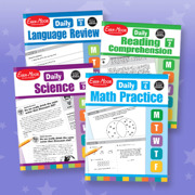 Four workbooks on language, reading, science, and math practice.