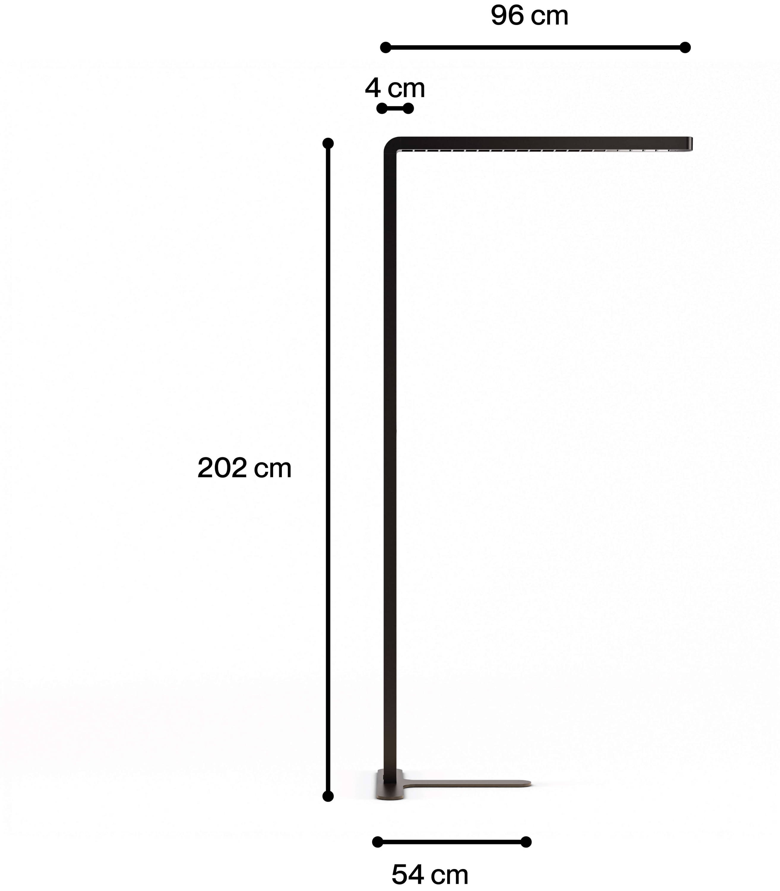 The dimensions of the " Lumino Pro" floor lamp by ofinto in black