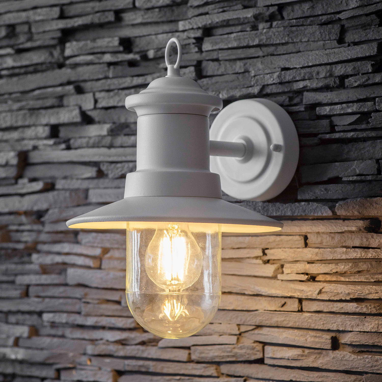 Outdoor wall light lit up
