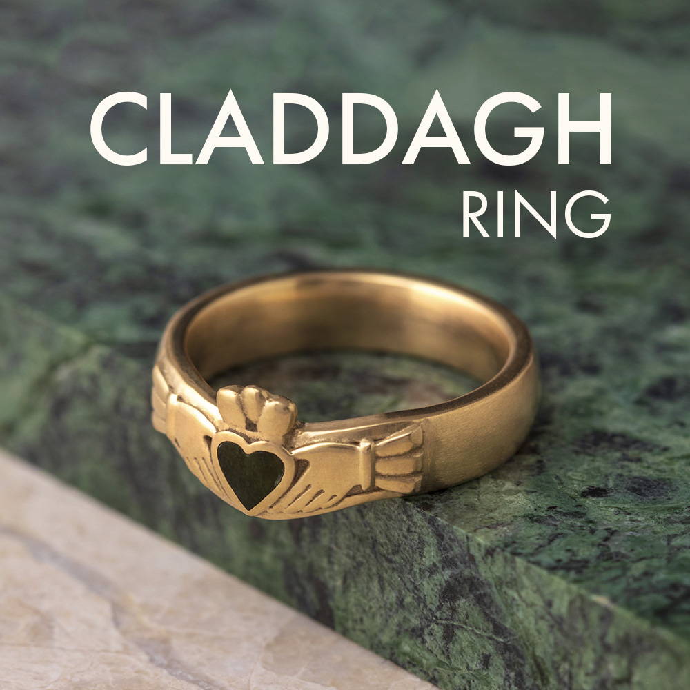 Gold claddagh ring with jade heart