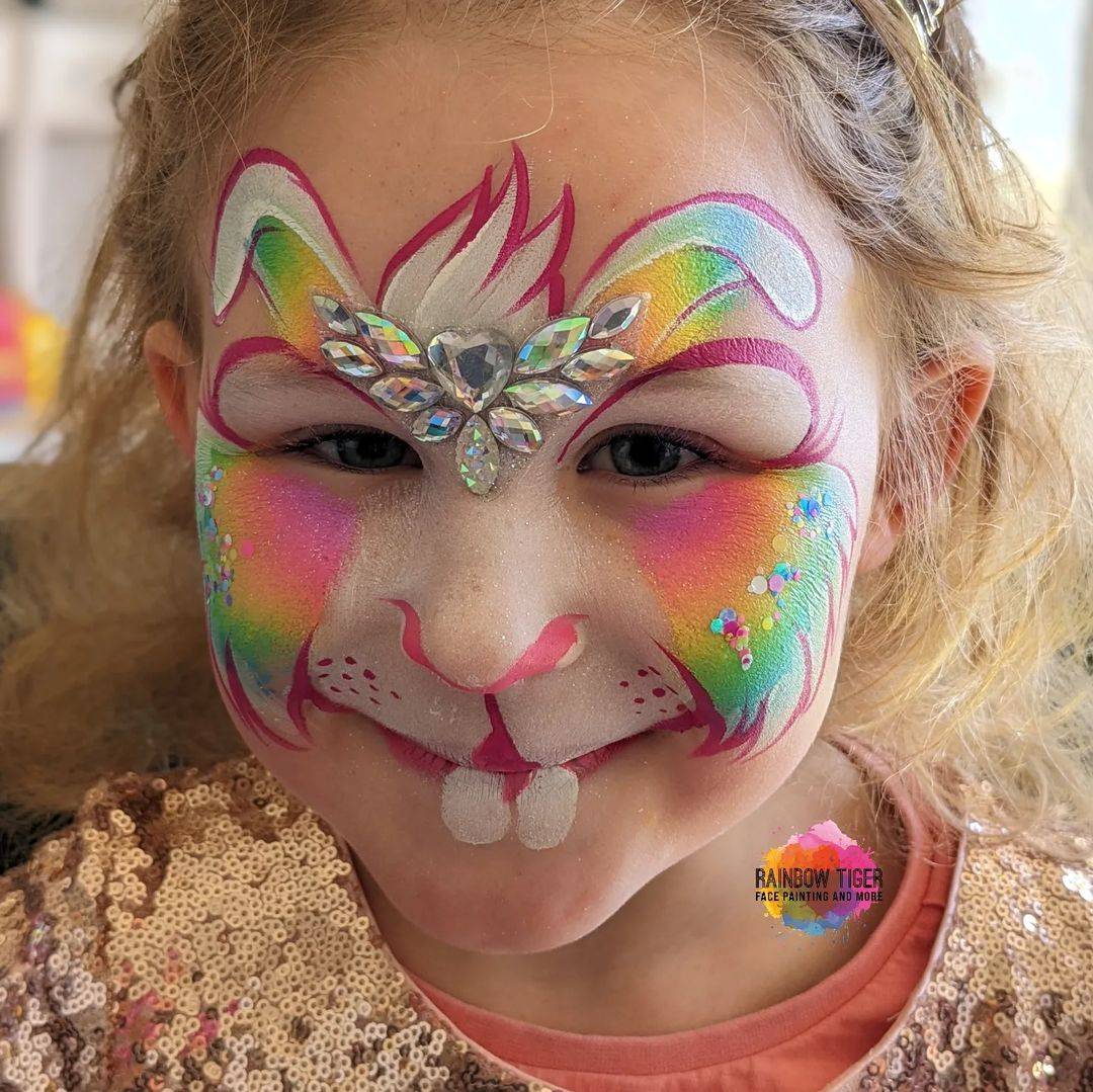 easter bunny face paint with big teeth rainbow