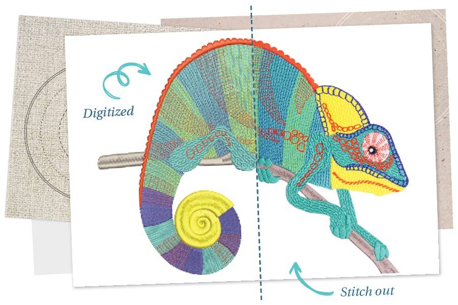 Embroidered chameleon design