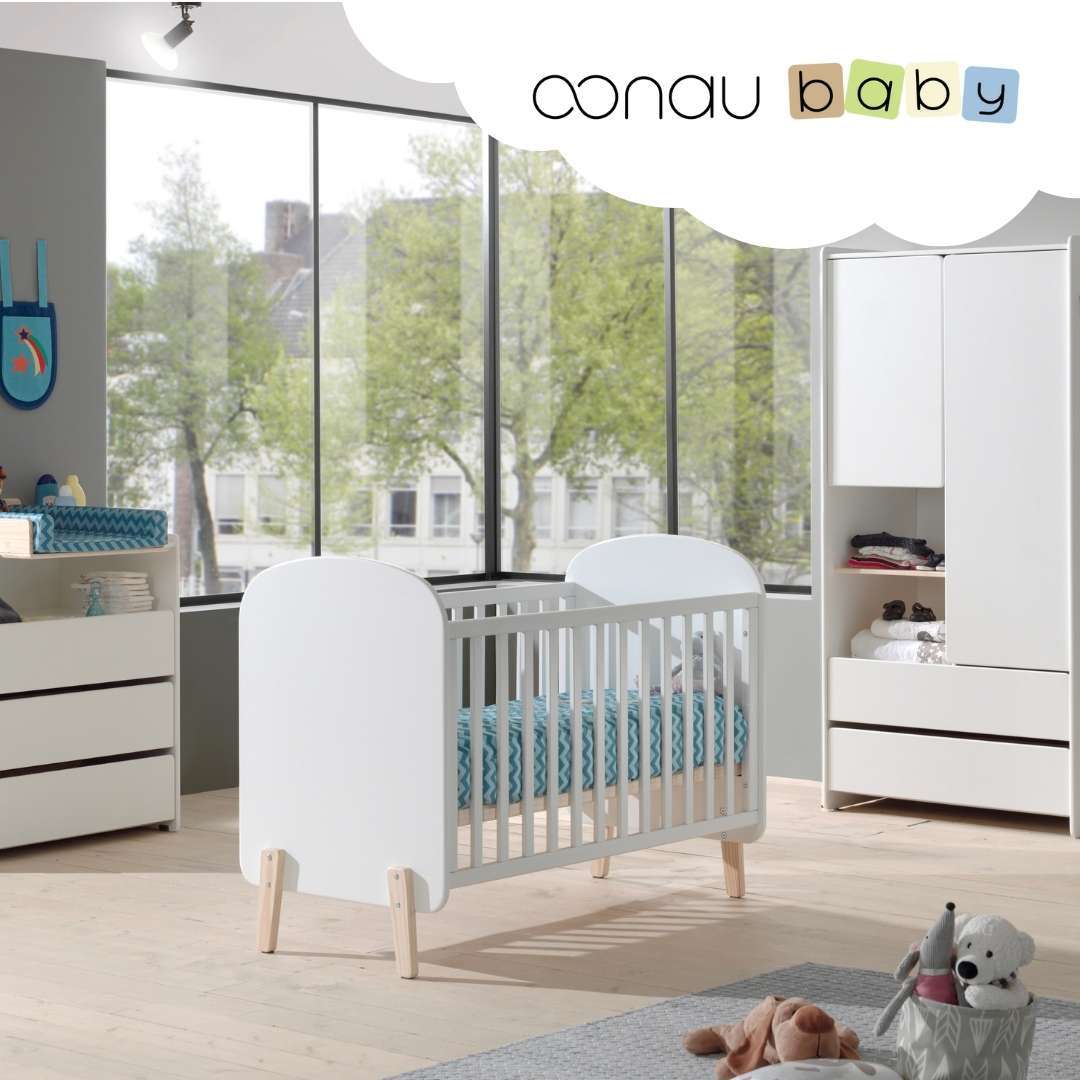 Chambre bébé complète blanche avec armoire 2 portes et lit bébé 60x120 réglable en hauteur.