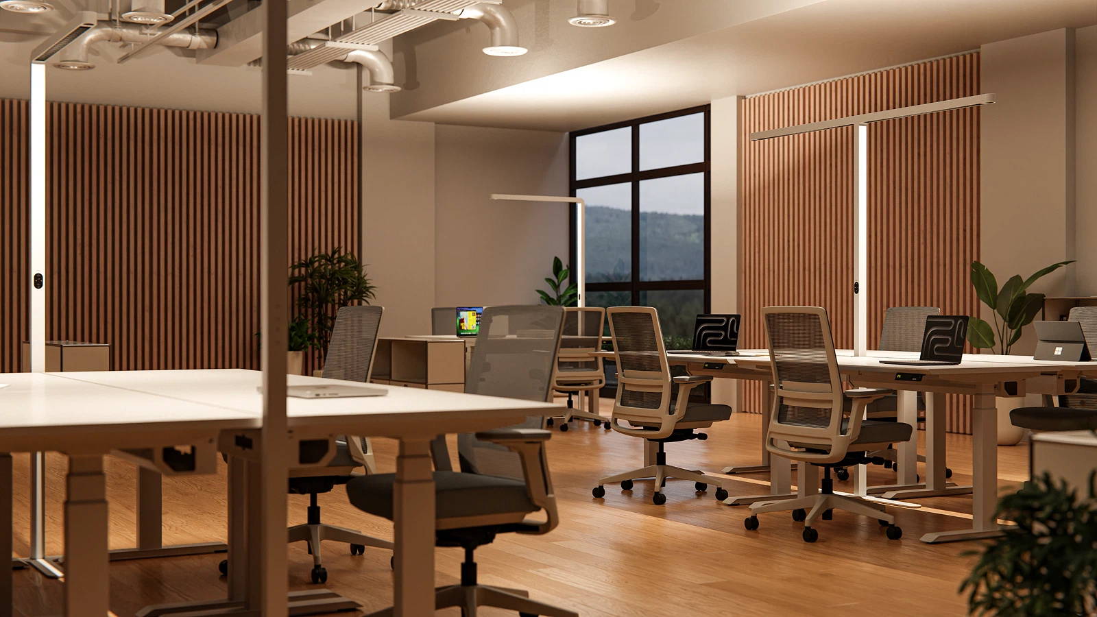 Brightness, color temperature, and sensor functions are adjusted directly on the ofinto " Lumino " Pro light fixture. No app, cloud, or additional software required.
