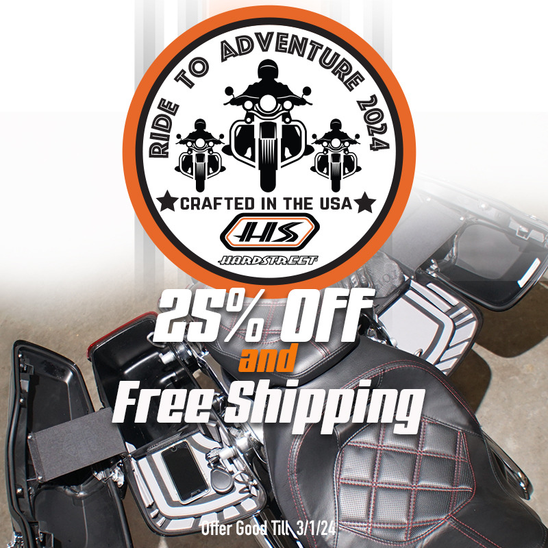 Ride to adventure 2024. Crafted in the USA . 25% Off and Free Shipping. limited Time