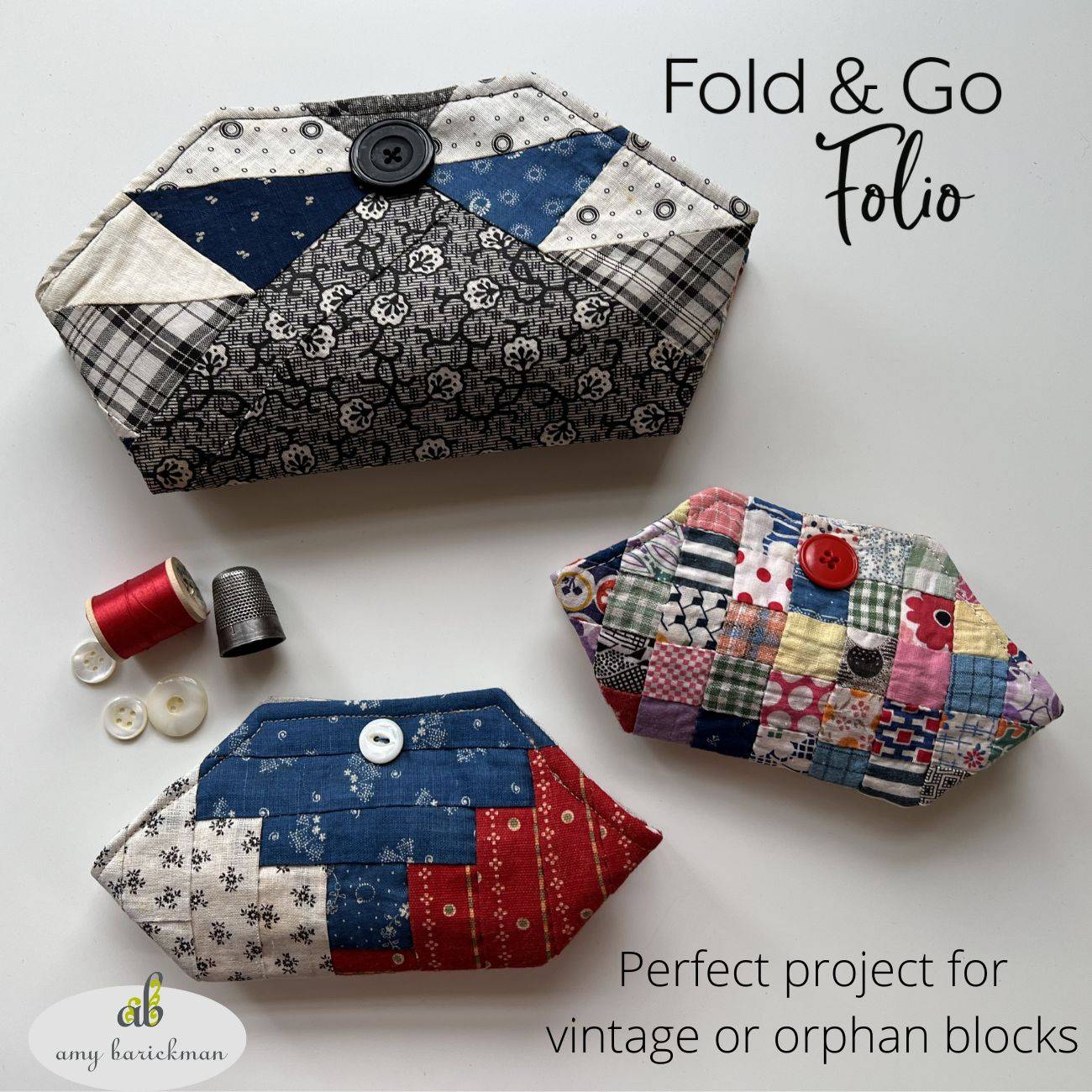 use orphan quilt blocks or vintage fabric for your fold and go folio
