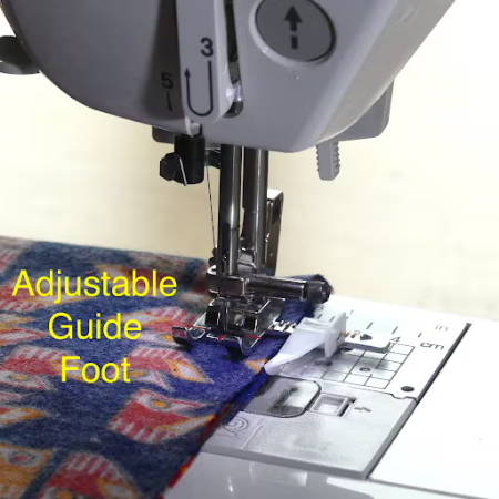 Adjustable guide presser foot guiding vintage fabric