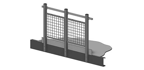 Wire mesh mezzanine handrail with kickplate.
